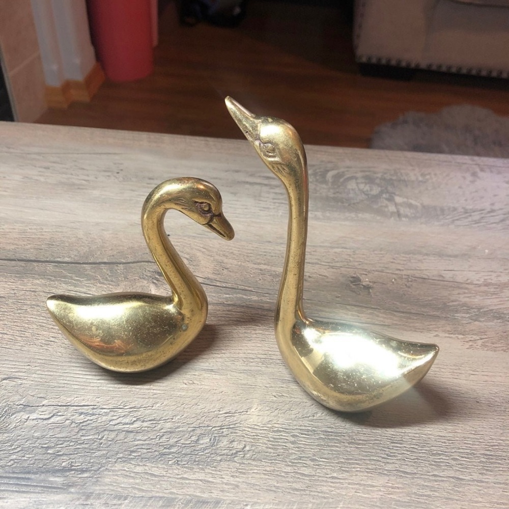 Vintage pair of brass ducks